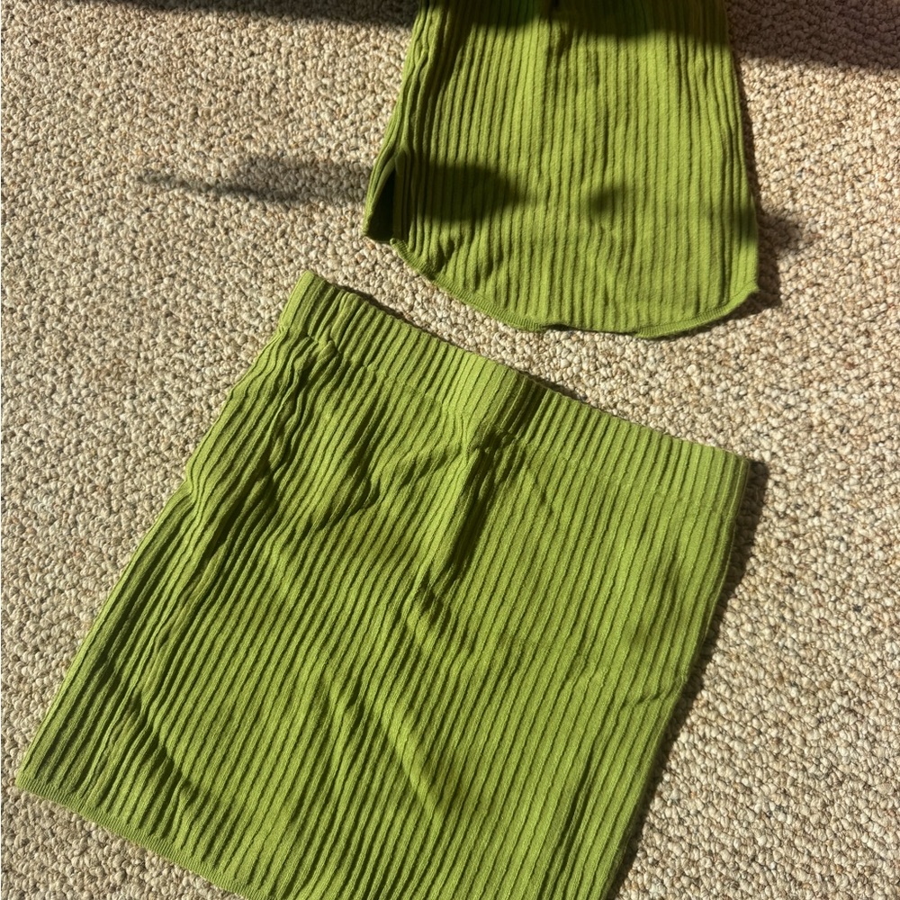 Green Ribbed Women's Skirt and Tube Top Set